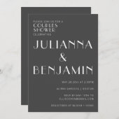 白黒エレガントカップルのミニマルなシャワー 招待状 (正面/裏面)