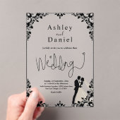 白黒エレガントカップルクラシック結婚の アクリル招待状 (インサイチュ (ポータブル))