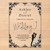 白黒エレガントカップルクラシック結婚の アクリル招待状 (正面)