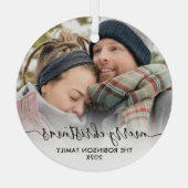 白黒エレガントカップル写真メリークリスマス ガラスオーナメント (裏面)