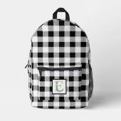 白黒エレガントギンガムレターE植物学 プリントバックパック (正面)
