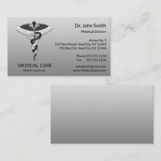 白黒エレガントクラスノーブルメディカルカドゥセウス 名刺 (正面/裏面)