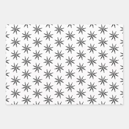 白黒エレガントクリスマススノーフレーク模様 ラッピングペーパーシート (正面3)