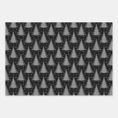 白黒エレガントクリスマスツリーパターングリッター ラッピングペーパーシート (正面2)