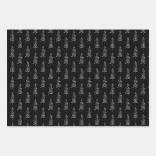 白黒エレガントクリスマスツリーパターン ラッピングペーパーシート (正面3)