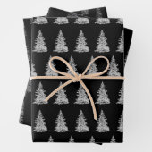 白黒エレガントクリスマスツリーパターン ラッピングペーパーシート (インサイチュ)