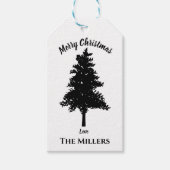 白黒エレガントクリスマスツリーメリークリスマス ギフトタグ (正面)
