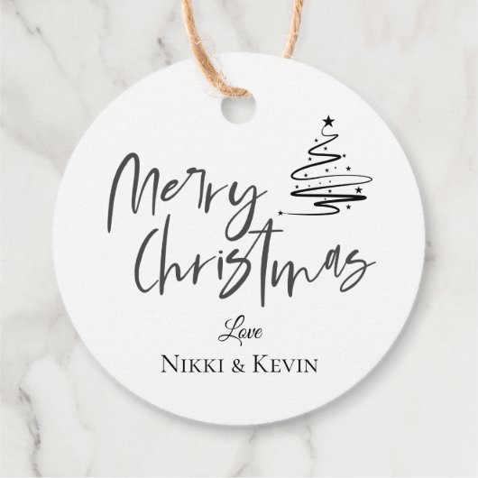 白黒エレガントクリスマスツリーメリークリスマス フェイバータグ (裏面)