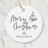 白黒エレガントクリスマスツリーメリークリスマス フェイバータグ (正面)