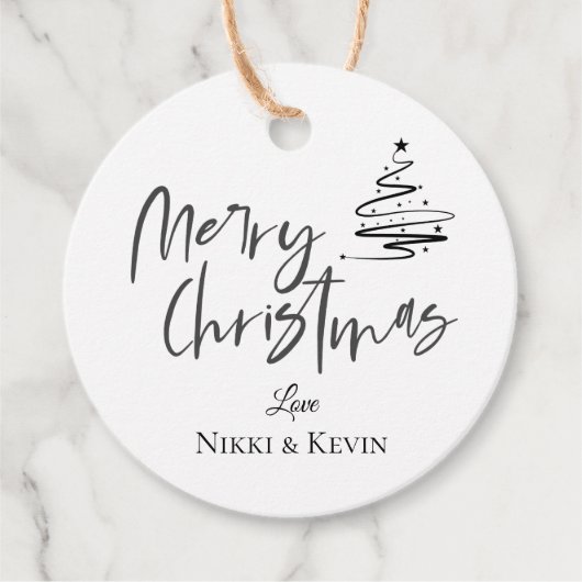 白黒エレガントクリスマスツリーメリークリスマス フェイバータグ (正面)