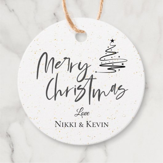 白黒エレガントクリスマスツリーメリークリスマス フェイバータグ (正面)