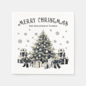 白黒エレガントクリスマスツリー スタンダードカクテルナプキン (正面)