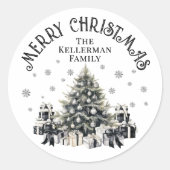 白黒エレガントクリスマスツリー ラウンドシール (正面)