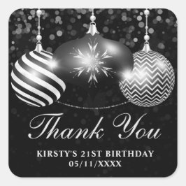 白黒エレガントクリスマスバウブル誕生日 スクエアシール