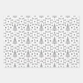 白黒エレガントクリスマスパインの木柄 ラッピングペーパーシート (正面)