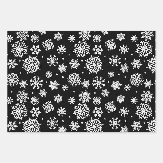 白黒エレガントクリスマスパターントリオギフト ラッピングペーパーシート (正面3)