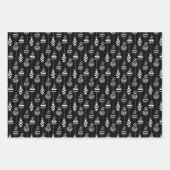 白黒エレガントクリスマスパターントリオギフト ラッピングペーパーシート (正面)