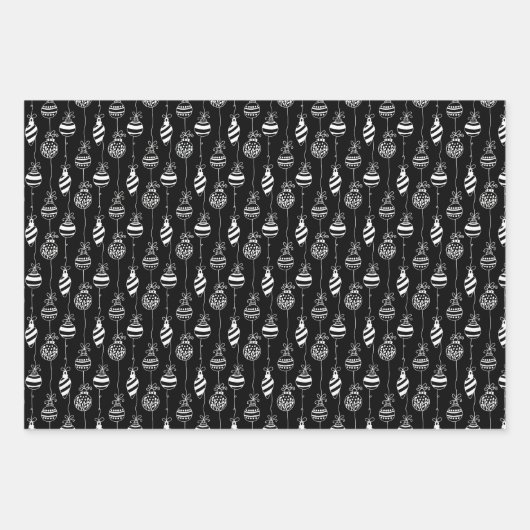 白黒エレガントクリスマスパターントリオギフト ラッピングペーパーシート (正面)