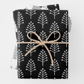 白黒エレガントクリスマスホリデーツリーパターン ラッピングペーパーシート (インサイチュ)
