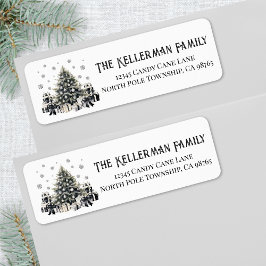 白黒エレガントクリスマス差出人住所 ラベル