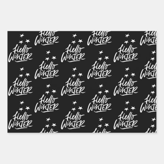 白黒エレガントクリスマス引用文プレゼント ラッピングペーパーシート (正面3)