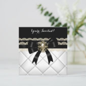 白黒エレガントクリームパールレース誕生日2 招待状 (スタンド正面)