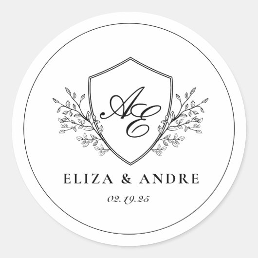 白黒エレガントクレストモノグラム ラウンドシール (正面)
