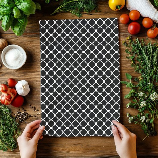 白黒エレガントクローバーパターン キッチンタオル