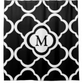 白黒エレガントクローバーモノグラム シャワーカーテン (正面)