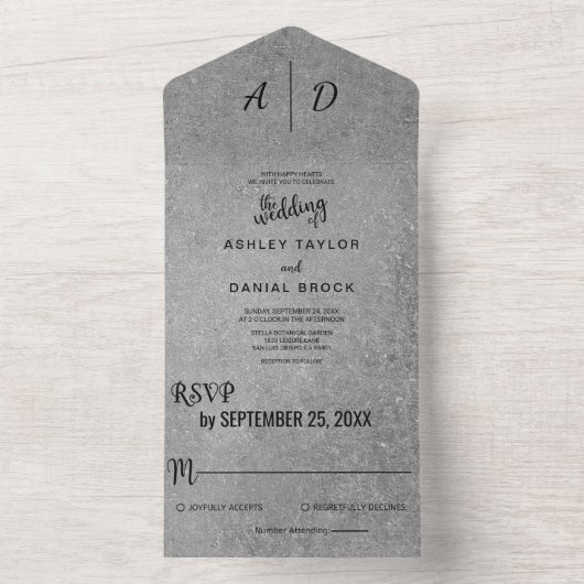 白黒エレガントグレーすべて1つの結婚式の招待 オールインワン招待状 (内側)