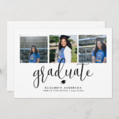 白黒エレガントコラージュ卒業 招待状 (正面/裏面)