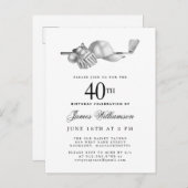 白黒エレガントゴルフ40th誕生日パーティー インビテーションポストカード (正面/裏面)