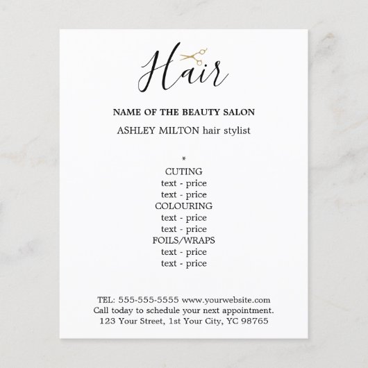 白黒エレガントゴールデンはさみヘアメニュー チラシ (正面)