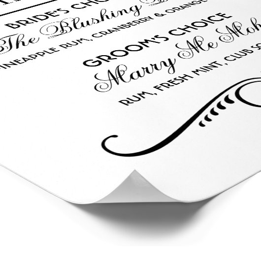 白黒エレガントシグネチャカクテル記号 ポスター (角)