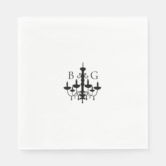 白黒エレガントシャンデリアモノグラム結婚ズ スタンダードランチョンナプキン (正面)