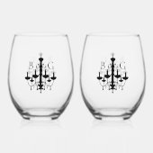白黒エレガントシャンデリアモノグラム結婚ズ ステムなしワイングラス (裏面)