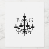 白黒エレガントシャンデリアモノグラム結婚ズ ワインラベル (シングルラベル)