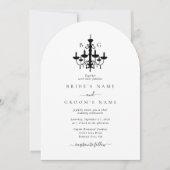 白黒エレガントシャンデリアモノグラム結婚ズ 招待状 (正面)