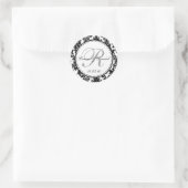 白黒エレガントシルバーダマスクウェディング ラウンドシール (バッグ)