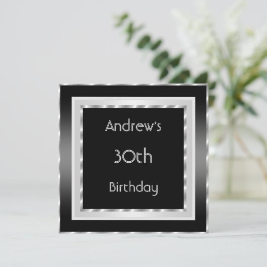 白黒エレガントシルバー30歳の誕生日パーティー 招待状 (スタンド正面)