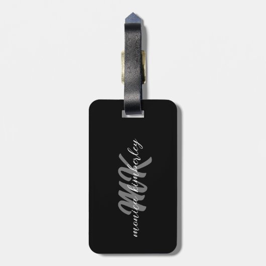 白黒エレガントシンプルモノグラムの ラゲッジタグ (裏面縦)