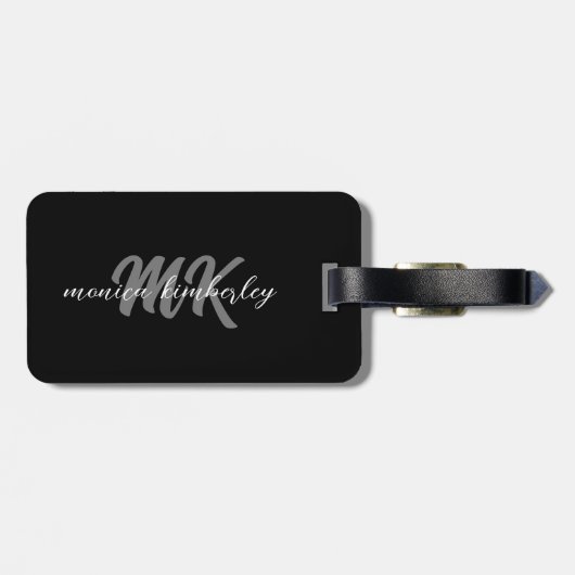 白黒エレガントシンプルモノグラムの ラゲッジタグ (裏面横)