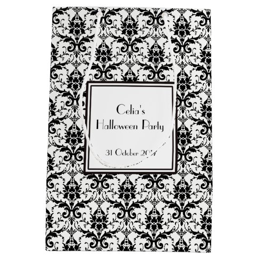 白黒エレガントスカルダマスク ミディアムペーパーバッグ (裏面)