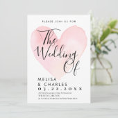 白黒エレガントスクリプトのピンクハート 招待状 (スタンド正面)