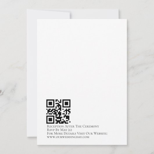 白黒エレガントスクリプトのピンクハート 招待状 (裏面)