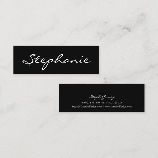 白黒エレガントスクリプトフォントプロファイルカード スキニー名刺 (正面/裏面)