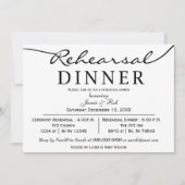 白黒エレガントスクリプトリハーサルディナー招待状 招待状 (正面)