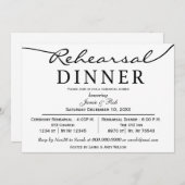 白黒エレガントスクリプトリハーサルディナー招待状 招待状 (正面/裏面)