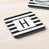 白黒エレガントストライプモノグラムの コースター (左側)