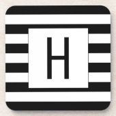 白黒エレガントストライプモノグラムの コースター (正面)